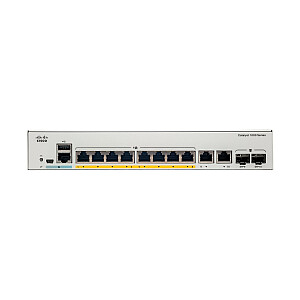 Cisco Catalyst 1000-8FP-E-2G-L tinklo jungiklis, 8 Gigabit Ethernet PoE+ prievadai, 120 W PoE biudžetas, du 1G SFP/RJ-45 Combo prievadai, veikimas be ventiliatoriaus, pratęsta ribota garantija (C1000-8FP-E-2G) -L)