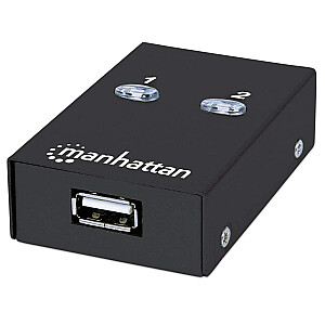 Автоматический переключатель общего доступа Manhattan USB-A, 2 порта USB-B, 480 Мбит/с (USB 2.0), двойное управление (автоматическое или ручное), питание от шины, высокоскоростной USB, включая 1 порт USB-A на USB-B длиной 1,5 м кабель, Черный, Три года гарантии, Блистер