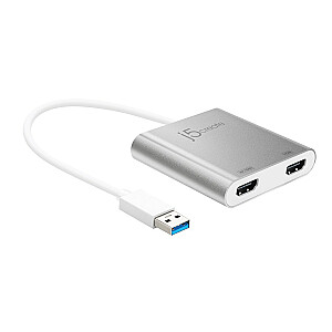 j5create JUA365 Адаптер для нескольких мониторов USB™ 3.0 — Dual HDMI, серебристый