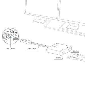 j5sukurkite JUA365 USB™ 3.0 į dvigubą HDMI kelių monitorių adapterį, sidabrinė