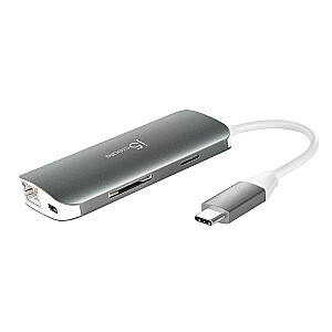 j5create JCD383 USB-C™ 9 viename universalus adapteris, sidabrinė ir balta