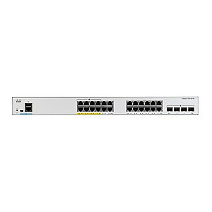 Cisco Catalyst 1000-24FP-4G-L tinklo jungiklis, 24 prievadų Gigabit Ethernet (GbE) PoE+, 370 W PoE biudžetas, keturi 1G SFP uplink prievadai, pratęsta ribota garantija (C1000-24FP-4G-L)