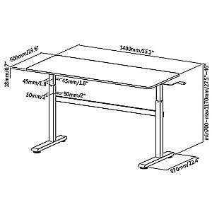 Ergo Office stalas su rankiniu aukščio reguliavimu, maks. 40 kg, maks. aukštis 117 cm, su stalviršiu darbui stovint ir sėdint, ER-401 W