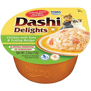 INABA Dashi Delights Sultinys su vištiena, tunu ir šukutėmis - skanėstas katėms - 70g