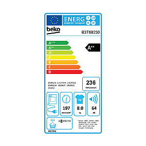 Сушилка BEKO B3T68230 A++, 8 кг, глубина 54,3 см, тепловой насос, отверждение паром