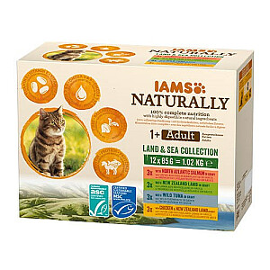 IAMS Naturally Adult Land and Sea kolekcija – šlapias kačių maistas – 12 x 85g