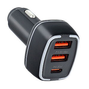 Pavareal Автомобильная зарядка Type C (USB-C) PD 20W + USB 3A черная