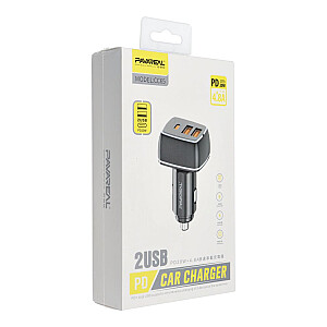 Pavareal Automobilinis įkroviklis Type C (USB-C) PD 20W + USB 3A juodas
