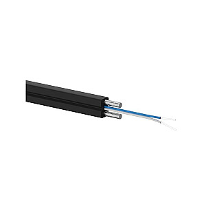 ALANTEC Šviesolaidinis kabelis OS2 FTTH plokščias SM 2J 9/125 LSOH juodas, sustiprintas dviem plieniniais strypais 1000m