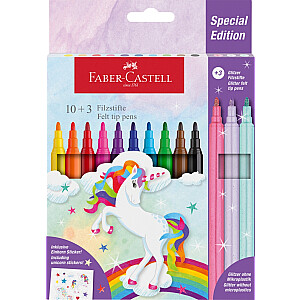 Faber-Castell Unicorn markeriai, 10+3 spalvų + lipdukai