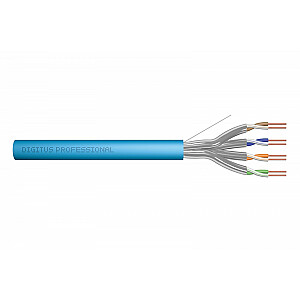 Telekomunikacijų instaliacijos kabelis, kat.6A, U/FTP, Dca, laidas, AWG 23/1, LSOH, 100 m, apvyniotas mėlyna
