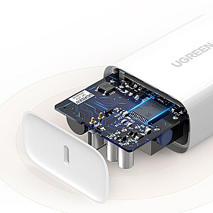 Ugreen greito sieninio įkroviklio kelioninis adapteris USB tipo C maitinimo tiekimas 30 W greitas įkrovimas 4.0 baltas (70161)