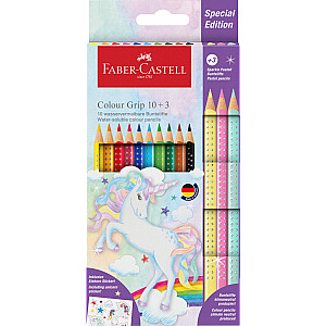 Spalvoti pieštukai Faber-Castell Color Grip Unicorn 10+3 spalvų