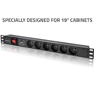 Удлинитель PDU для RACK 19" | 1U | 16A | 6xFRENCH | 1,8 м