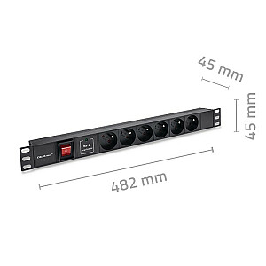 Удлинитель PDU для RACK 19" | 1U | 16A | 6xFRENCH | 1,8 м