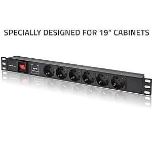 Удлинитель PDU для RACK 19" | 1U | 16A | 6xSchuko | 1,8 м