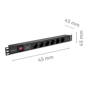 Удлинитель PDU для RACK 19" | 1U | 16A | 6xSchuko | 1,8 м