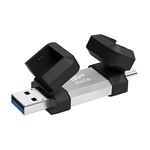 SILICON POWER 256 GB, USB TYPE-A ir TYPE-C FLASH DRIVE, MOBILE C51, sidabras