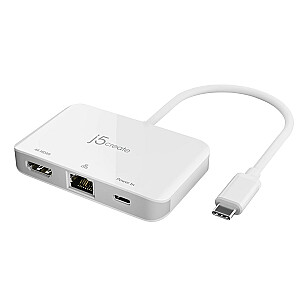 j5sukurkite USB-C prijungimo stotį prie 4K HDMI Ethernet adapterio 1x4K HDMI/1xUSB-C/1xRJ45 Gigabit; spalva balta JCA351-N
