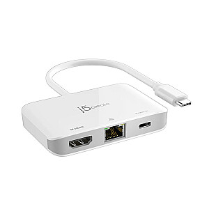 j5sukurkite USB-C prijungimo stotį prie 4K HDMI Ethernet adapterio 1x4K HDMI/1xUSB-C/1xRJ45 Gigabit; spalva balta JCA351-N