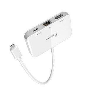 j5sukurkite USB-C prijungimo stotį prie 4K HDMI Ethernet adapterio 1x4K HDMI/1xUSB-C/1xRJ45 Gigabit; spalva balta JCA351-N