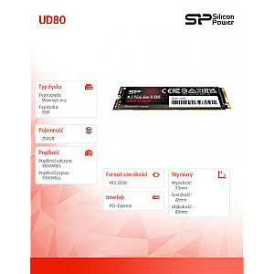 SSD diskas UD80, 250 GB, PCIe M.2 2280 Gen 3x4, 3100/1100 MB/s