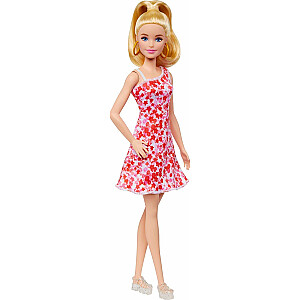 „Mattel Fashionistas“ lėlė Barbė rožine raudona gėlėta suknele (FBR37 / HJT02)