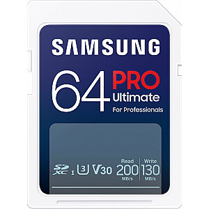 Samsung PRO Ultimate SDXC 64 ГБ UHS-I U3 [запись 130 МБ/с, чтение 200 МБ/с]