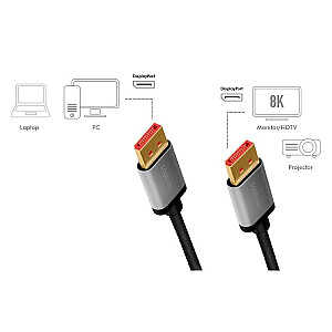 Kabelis DisplayPort 8K/60 Hz, DP/M – DP/M, aliuminis, 1 m 