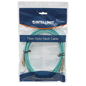 Оптоволоконный патч-кабель Intellinet, OM3, LC/LC, 10 м, голубой, дуплекс, многомодовый, 50/125 мкм, LSZH, оптоволокно, пожизненная гарантия, полиэтиленовый пакет