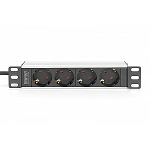 Удлинитель для шкафов 10" RACK 4xSchuko, 2м 1xUnischuko, 16А, алюминий