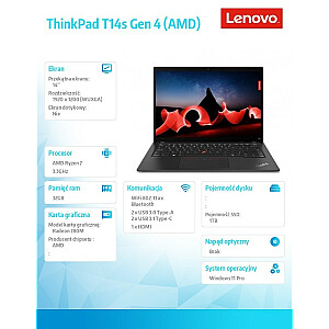Ультрабук ThinkPad T14s G4 21F8002FPB W11Pro 7840U/32 ГБ/1 ТБ/INT/14,0 WUXGA/3 года Premier с поддержкой + компенсация CO2 