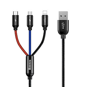Baseus 3in1 kabelis USB-C / Lightning / Micro 3,5A 0,3m juodas