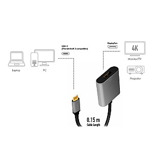 Переходник USB-C на DP/F, 4K/60 Гц, алюминий, 0,15 м