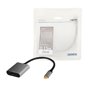 USB-C į DP/F adapteris, 4K/60 Hz, aliuminis, 0,15 m