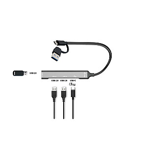 Концентратор USB-C/USB-A Металлический 1x USB 3.0 + 3x USB 2.0 