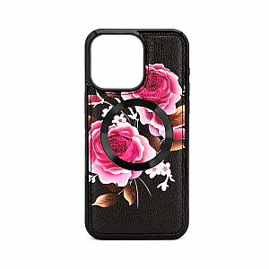 Evelatus Apple iPhone 14 Pro Max Leather Case Zipper Design Flower Black