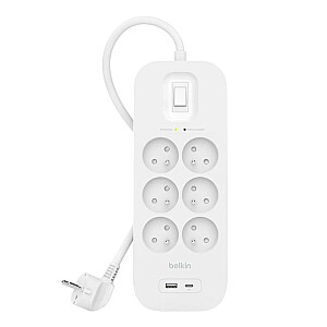 SurgePlus 6xFR 1xUSB-A 1xUSB-C 650J 2M apsauga nuo viršįtampių
