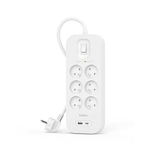 SurgePlus 6xFR 1xUSB-A 1xUSB-C 650J 2M apsauga nuo viršįtampių