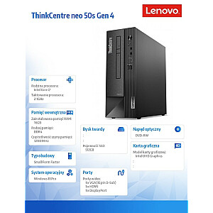 Lenovo ThinkCentre neo 50s Gen 4 i7-13700 16 GB DDR4 3200 SSD512 Intel UHD Graphics 770 W11Pro 3 metai, juodas
