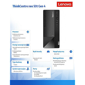 Kompiuteris ThinkCentre Neo 50t G4 TWR 12JB000NPB W11Pro i7-13700/16GB/512GB/INT/DVD/3 metų OS 