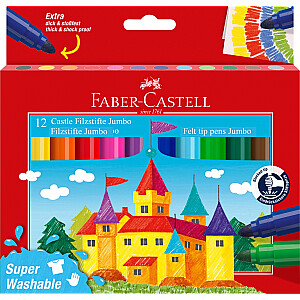 Faber-Castell Jumbo žymekliai 12 spalvų super trintukas