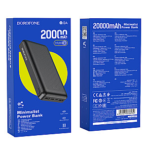 Borofone Power Bank 20000mAh BJ3A Minimalist - 2xUSB - juoda