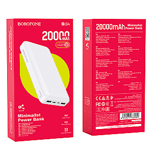 Borofone Power Bank 20000mAh BJ3A Minimalist - 2xUSB - white