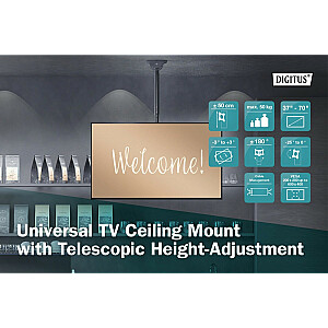 Tvirtinimas prie lubų televizoriui 37-70 colių, 50 kg, su teleskopiniu reguliavimu 560-910 mm Juoda