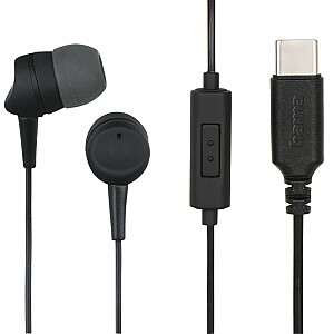 USB C į ausis įdedamos ausinės juodos 