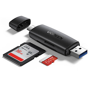 Adapteris USB + USB-C UGREEN CM304 kortelių skaitytuvas SD + microSD (juodas)