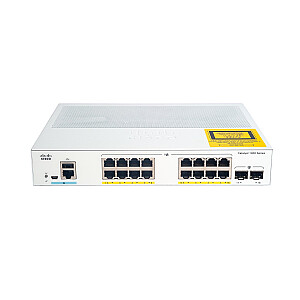 Cisco Catalyst 1000-16T-E-2G-L tinklo jungiklis, 16 Gigabit Ethernet (GbE) prievadai, du uplink 1G SFP prievadai, veikimas be ventiliatoriaus, išorinis maitinimo šaltinis, pratęsta ribota garantija (C1000-16T-E-2G-L)