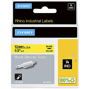 Dymo Rhino IND ORIGINAL 12 mm x 1,5 m termiškai susitraukiantis vamzdelis, juodas ant geltonos spalvos, etiketė (skirta 2,97–5,13 mm skersmens, 18056)