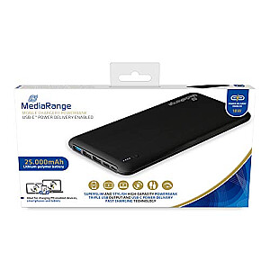MediaRange Powerbank 25000 mAh (juoda, su greito įkrovimo technologija)